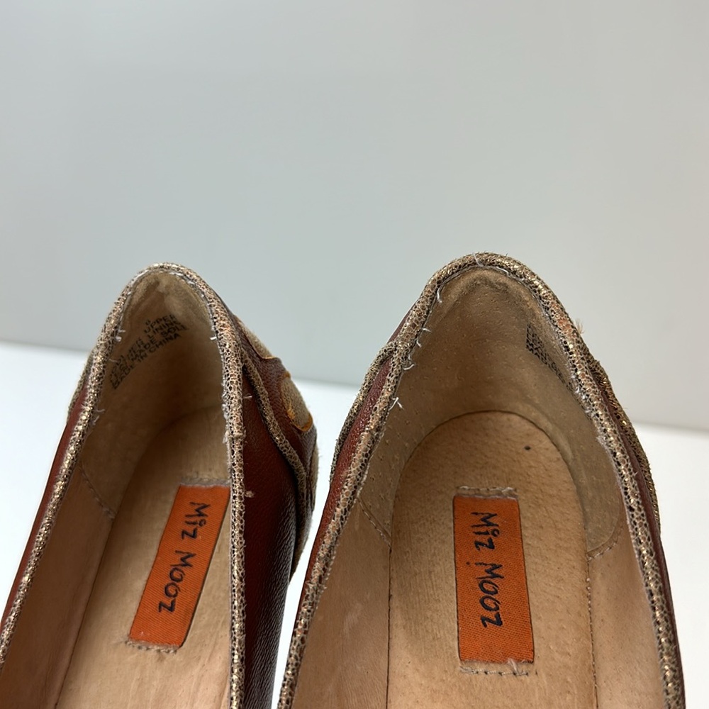 Miz Mooz Chestnut Leather Pointed-Toe Flats with Gold Heel Detail - Picture 16 of 16
